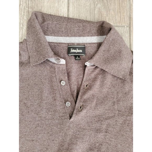 Neiman Marcus Mens Merino Wool Brown Collared Pullover Sweater In Size Small - Picture 5 of 6